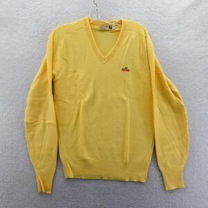 Logo 7 Sweater Womens Medium Vintage Squirt Soda Pop Yellow V-Neck Knit 80's NOS